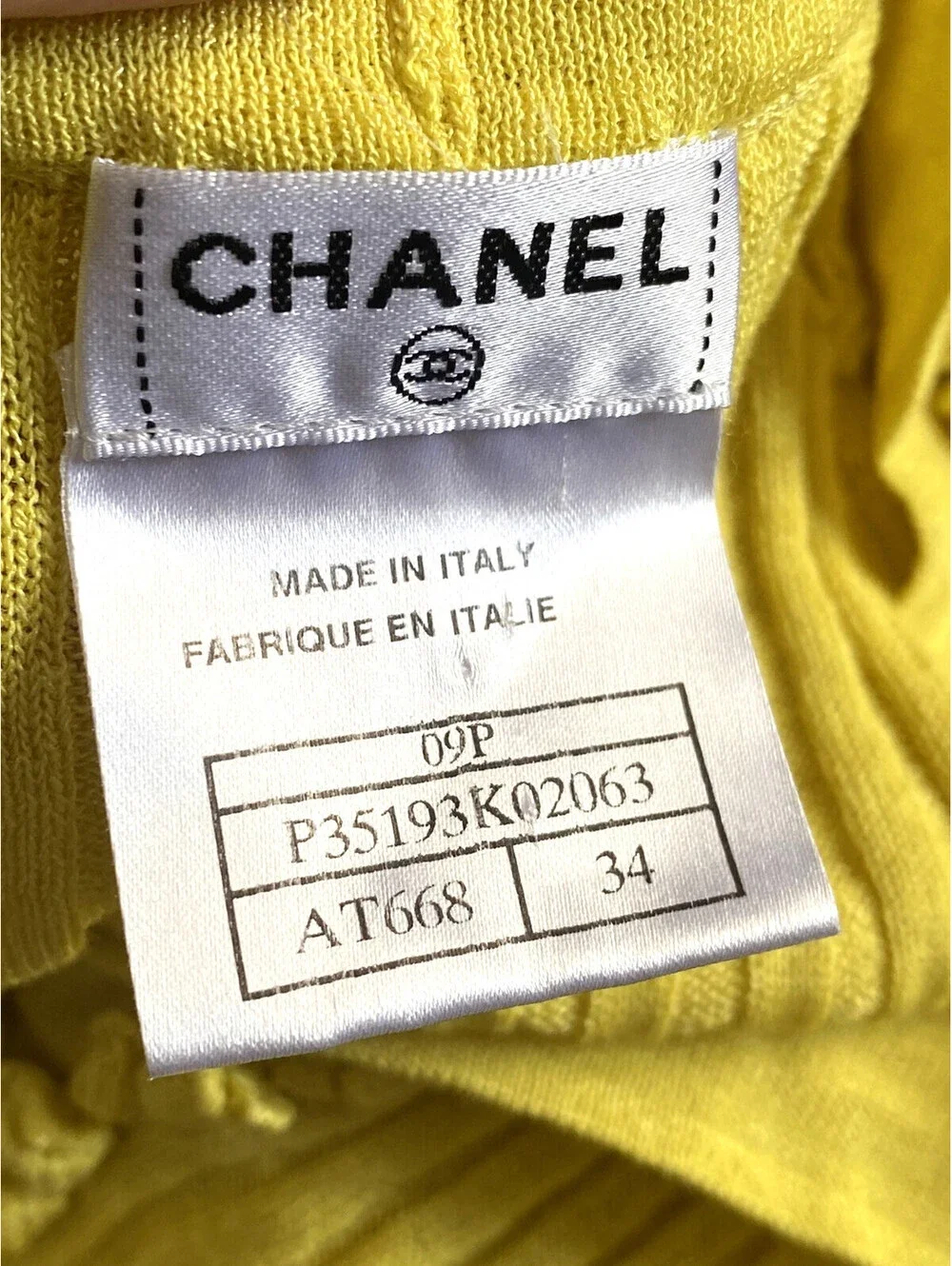 Vintage Chanel 09P Yellow Ribbed Knit Cardigan Sweater Dress FR-34 Button Ruffle